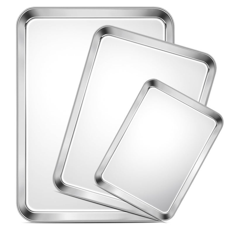 TeamFar Baking Sheet Set of 3, 16/12.5/9.3 Inch Stainless Steel Cookie Sheets Baking Pans, Metal Oven Baking Tray for Cooking Roasting Serving, Non-Toxic & Mirror Finish & Dishwasher Safe - Image 1